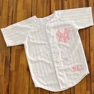Russell Athletic White and Pink Striped Yankees Jersey